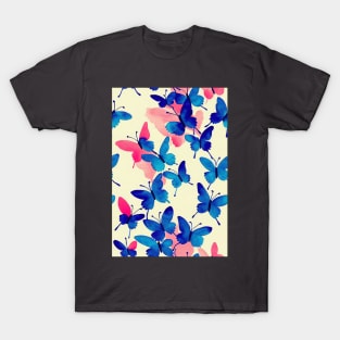 Elegant Butterfly Repeat: Blue and Pink Watercolor T-Shirt